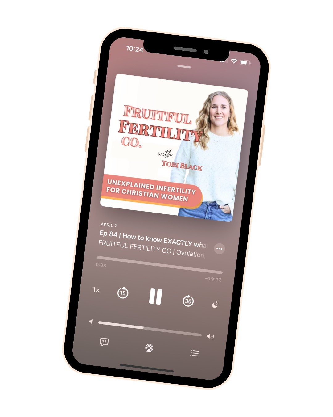 phone screen with fertility podcast playing